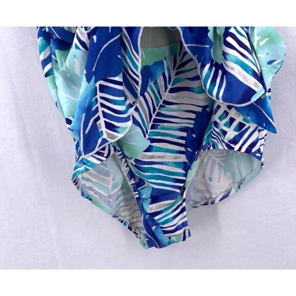 Maxine of Hollywood Swimsuit 16 Multicolor Leaf Print Draped Skirt Front Tie - Picture 3 of 12